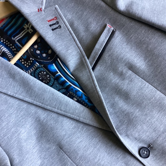 AU NOIR CLASSIC TWO BUTTON LEATHER DETAILED LIGHT GREY BLAZER SIZE SMALL - Picture 8 of 12